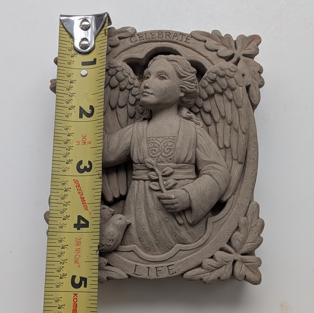 Vintage 2002 Carruth CELEBRATE LIFE Angel & Birds Small Cast Stone Wall Plaque - Picture 5 of 7